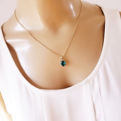 #Conjunto Colar + brinco com cristais verde - banhado a ouro 