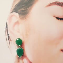 Conjunto colar + brinco com cristais verde esmeralda 3- banhado a ouro  
