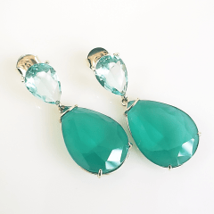 Conjunto colar + brinco com cristais verde menta e fusion - banhado a ouro 