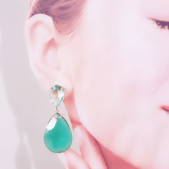 Conjunto colar + brinco com cristais verde menta e fusion - banhado a ouro 