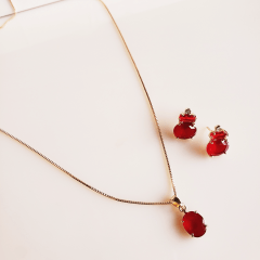 #Conjunto colar + brinco com cristais vermelho rubi- banhado a ouro 1 