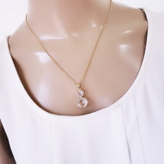 #Conjunto colar + brinco com cristais white - banhado  ouro     