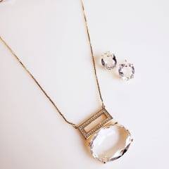 #Conjunto colar + brinco com cristais white e zircônias - banhado a ouro 