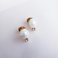 #Conjunto colar + brinco com cristal white e pérola shell - banhado  ouro
