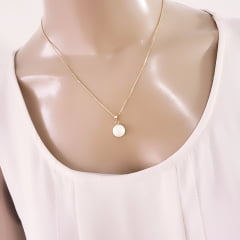 #Conjunto colar + brinco com cristal white e pérola shell - banhado  ouro