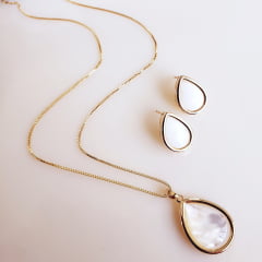 #Conjunto colar + brinco com madrepérola - banhado  ouro  
