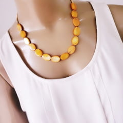 #Conjunto colar + brinco com madrepérola dourada 1 - banhado a ouro  