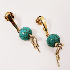 1-Conjunto colar + brinco com pedras naturais turquesa - banhado a ouro     