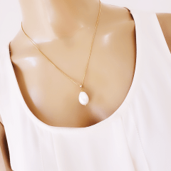 #Conjunto colar + brinco com pérola shell e zircônias 1 - banhado a ouro