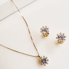 #Conjunto colar + brinco com zircônias 2 - banhado a ouro    