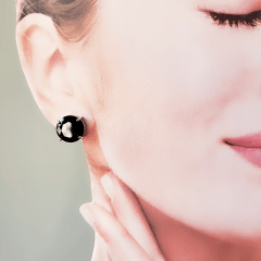 #Conjunto colar e brinco Ágata preta e cristal preto ônix - banhado a ouro