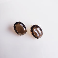 #Conjunto colar e brinco com cristais fumê - banhado a ouro  