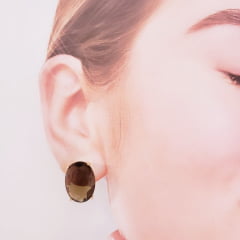 #Conjunto colar e brinco com cristais fumê - banhado a ouro  