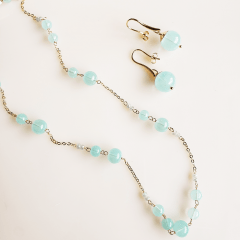 #Conjunto corrente com pingente + brinco - ágata aqua 