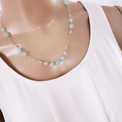 #Conjunto corrente com pingente + brinco - ágata aqua 