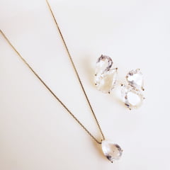 #Conjunto cristal white  - colar curto e brinco