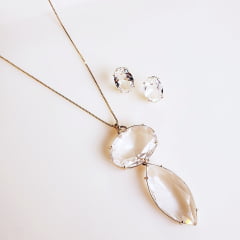 *Conjunto colar + brbinco Daily Fashion - com cristal white - banhado a ouro