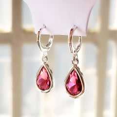 Conjunto colar + pulseira - com cristais gota rosa turmalina - banhado a prata 