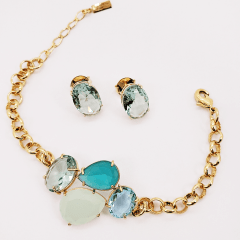 #Conjunto pulseira + brinco de cristais - banhado a ouro  