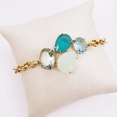 #Conjunto pulseira + brinco de cristais - banhado a ouro  
