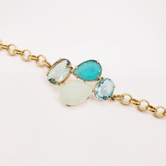 #Conjunto pulseira + brinco de cristais - banhado a ouro  