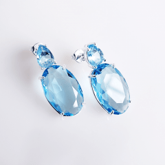 1-Brinco com cristal azul aquamarine 1  - banhado a prata 