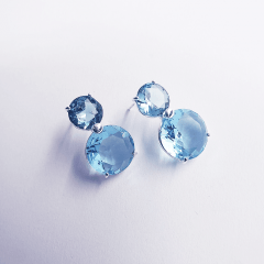 Brinco de cristais duplo azul aquamarine- banhado a prata 