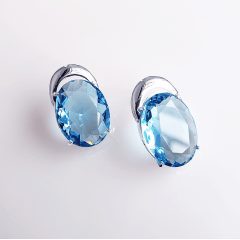 Brinco de cristal azul aquamarine 2 - banhado a prata   