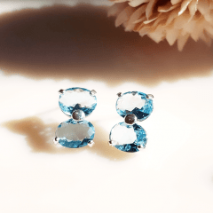 2-Brinco Cristal Dream - de cristais azul aquamarine - banhado a prata  